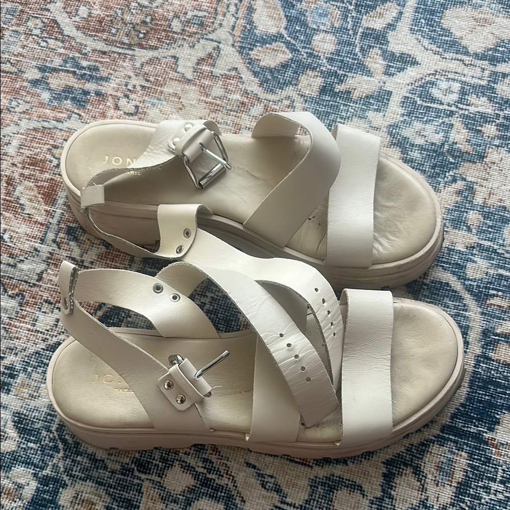 Women's Cream Strappy Buckle Platform Sandals